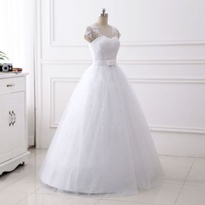 <span class=keywords><strong>Vestidos</strong></span> de Novia de Encaje Blanco Puro Sencillo con Mangas Cortas de Tul, Tallas Grandes, Vestido Formal Maxi, Tallas 2-26W, Gran Oferta <span class=keywords><strong>2021</strong></span> - Product Image 2