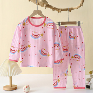 Ensemble de <span class=keywords><strong>pyjama</strong></span> chaud pour enfants en coton pur, imprimé dessin animé, manches longues, printemps/été, vêtements de détente pour garçons et filles - Product Image 2