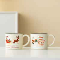 Mug en céramique en grès de Noël Père Noël 450 ml avec motif traîneau et rennes pour cadeaux, café et thé du petit-déjeuner