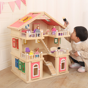 Meubles mignons de Style nordique pour grands enfants, bricolage américain 3D Puzzle en bois fait à la main maison de poupée jouer à l'intérieur de la maison pour enfants - Product Image 5