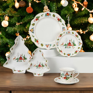 أطباق عيد الميلاد، أطقم أدوات مائدة للعطلات، صحون للكعك، طبق عيد الميلاد لسانتا، طقم عشاء - Product Image 2