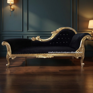 French Wedding Black Velvet Tufted <b>Antique</b> Solid Wood Chaise Lounge <b>Sofa</b> Living Room Furniture - Product Image 3