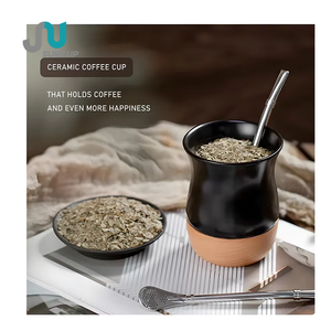 Vente chaude <span class=keywords><strong>Yerba</strong></span> Mate Cup 260 ml Tasse en céramique Mate avec fond en bois de hêtre Services OEM/ODM Coffret cadeau Tasse à eau Tasse à café - Product Image 1