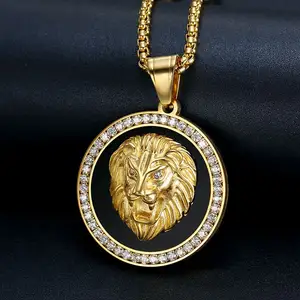 Daicy benzersiz tasarım paslanmaz çelik hip hop adam altın aslan Cameo kolye