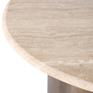 Tavolino da Caffè Ovale in Travertino con Base Cilindrica in Legno di Mango, Arredamento Moderno per Soggiorno - Product Image 6