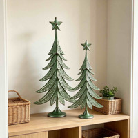 Ensemble de 2 arbres de Noël vintage en métal, décorations de table en fer vert avec étoile pour la décoration de la maison pendant les fêtes