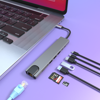 PD RJ45 USB 3,0 USB 2,0 HDMI SD TF Hub 8 en 1 USB Tipo C Hub para computadora portátil PC.