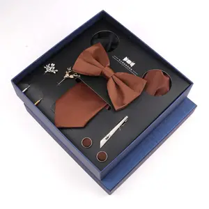 支持定制礼品盒聚酯超细纤维领结套装领带口袋方形领结套装