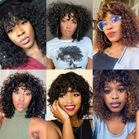 Perruques en cheveux humains péruviens bouclés crépus, sans colle, sans dentelle frontale, avec frange, fabriquées à la machine, prêtes à porter pour femmes
