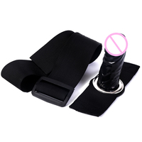 Sangle de jambe réglable en sangle noire/silicone pour bondage pénien lesbien avec attaches auto-agrippantes