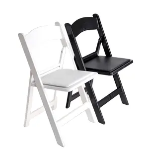 Toptan amerika popüler Wimbledon düğün plastik beyaz reçine yastıklı katlanır sandalyeler, açık Tiffany bahçe sandalyeler olay için