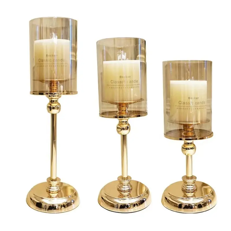 Fashion Tall Gold Candlestick Crystal Metal Taper Candle Holder With Wedding Home Decor