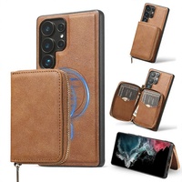 Étui de protection magnétique en cuir PU de style portefeuille, grande capacité, avec fermeture éclair, compatible D7 pour A57 5G