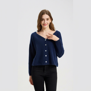 <b>Women's</b> Knitted Crew Neck <b>Cardigan</b> Casual Winter Wear 100% Pure Cashmere - Product Image 2