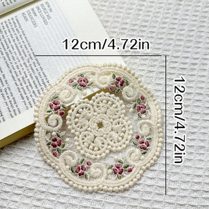 Sous-verre en polyester brodé de dentelle vintage, style européen, diamètre 12 cm, écologique, accessoire photo Instagram, pour tasse de bureau - Product Image 6