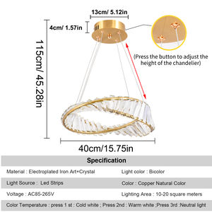 โคมไฟระย้าคริสตัล LED โมเดิร์นแบบปรับแต่งได้สำหรับห้องรับประทานอาหาร ห้องนั่งเล่น เปลี่ยนสีได้ 3 สี เหมาะสำหรับโรงแรม อพาร์ตเมนต์ - Product Image 3