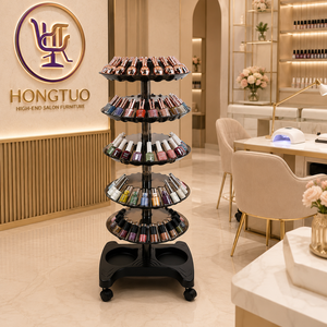 5 Layer Rotating Nail Polish Display Stand with Wheels Nail Polish Trolley Organizer for Nail Salon Beauty Shop Storage Rack - Product Image 1