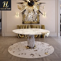 Table à manger de luxe en pierre frittée ronde, design diamant, avec pieds en métal doré, pour villa moderne, hôtel, salle à manger à domicile