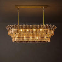 Lustre linéaire en verre fumé à 2 niveaux de 54 pouces, style américain de luxe, pour salle à manger, îlots de cuisine