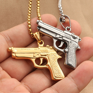 Pistol Pendant Stainless Steel Men's Necklace Retro Themed <b>Charm</b> Gift 190333 - Product Image 3