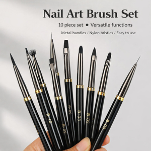 Ensemble de 10 brosses à ongles en métal avec logo personnalisé, manche diamanté, poils en nylon pour spa de luxe - Product Image 2
