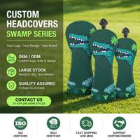 Ensemble de housses de club de golf en similicuir crocodile résistant aux intempéries, broderie personnalisée logo alligator, pour driver, fairway, hybride, vente en gros usine OEM