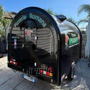 小型移動式フードトラック 黒色ステンレス製 業務用ケータリング ミニスナックカート アイスクリーム ピザ コーヒー ファーストフード 2輪 - Product Image 4