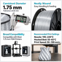Filament d'imprimante 3D PLA Soie Argentée 1,75 mm 1 kg pour Bambu Lab et Creality, finition brillante pour décorations de Noël