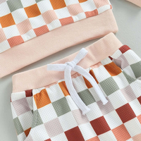 Ensemble de survêtement pour garçons en gros, imprimé à carreaux rétro, pull et pantalon à cordon de serrage, élégant et confortable