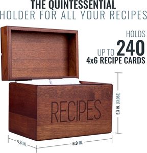 Caja de Recetas Portátil Rectangular de Estilo Vintage Apace Living, de Madera de Sapele, con 50 Separadores para Tarjetas de 4x6 Pulgadas, Capacidad para 240 Tarjetas, Premium - Product Image 2