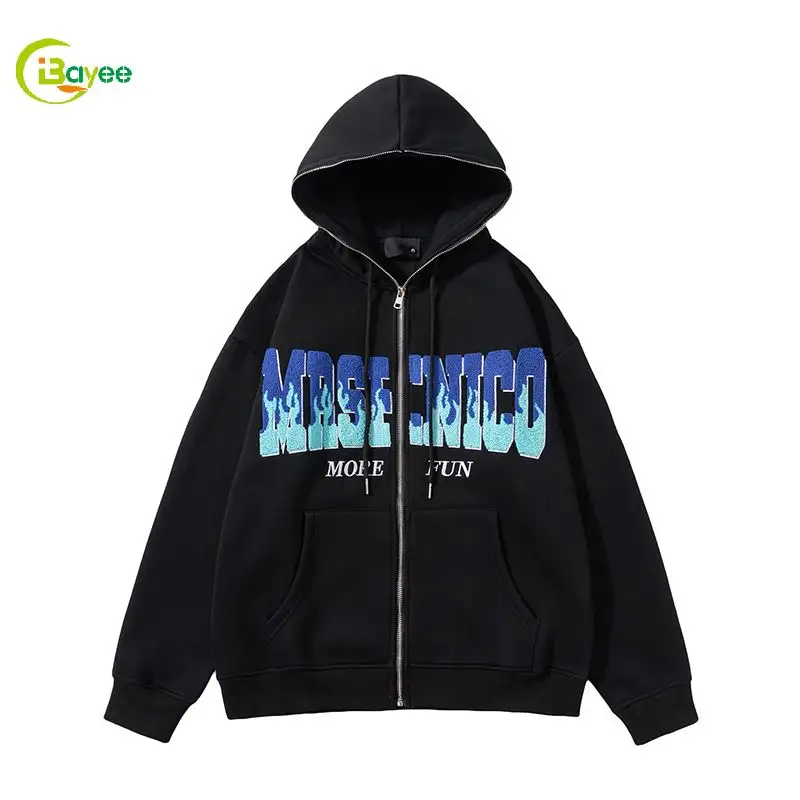 Custom Cheap 400 Gsm Streetwear Hoodies 3D Embossed Embroidered Logo Zip Up Hoodie Men