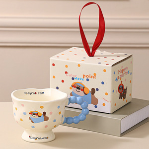 <span class=keywords><strong>Taza</strong></span> de Cerámica con Diseño de Mascota de Dibujos Animados y Asa de Cuentas de Puntos, Ideal <span class=keywords><strong>para</strong></span> Té de la Tarde, Jugo, Bebidas Diarias y como Lindo Regalo Festivo - Product Image 5