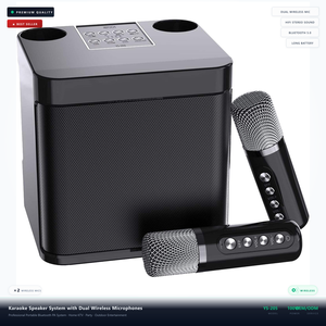 便携式音乐卡拉ok机无线蓝牙Bt5.3扬声器，带2个无线麦克风麦克风和蓝牙 - Product Image 1