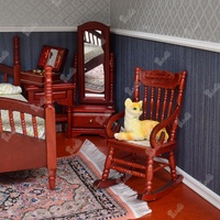 Maison de poupée iLAND, ensemble de meubles de chambre à coucher en bois Miniature, placard de lit, chaise à bascule, coiffeuse, Table de nuit