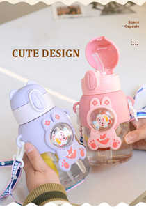2024 nuevo producto de fábrica para niños escuela Kawaii lindo Animal niñas niños botella de agua de plástico con asa - Product Image 2