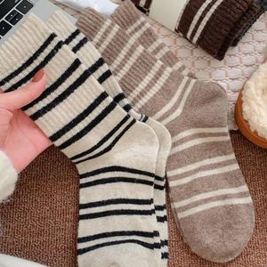 Women's Mid-Calf Socks Thick Warm Striped Thermo Winter Korean Style - Product Image 2