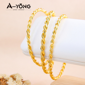 Original Desig Wedding Twist <b>Rope</b> Stackable <b>Bracelet</b> 21k Gold Plated Dubai Simple Cuff Bangles for Women Party - Product Image 4