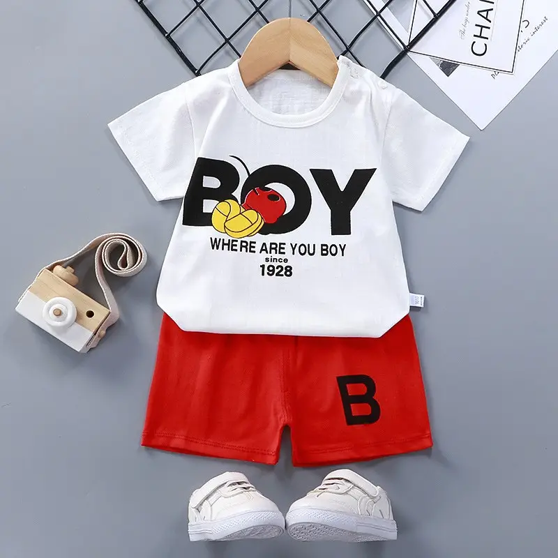 Новинка, Детский комплект из футболки с коротким рукавом, летний детский комплект с коротким рукавом, хлопковая детская одежда