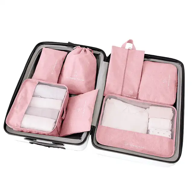 Ensemble de sacs de voyage 7 en 1, kit d'organisateurs de bagages de voyage légères, ensemble de 7 pièces d'emballage Cubes, sac de voyage