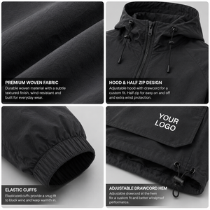 Custom <b>Pullover</b> Jacket <b>Men's</b> Lightweight Windbreaker Water Repellent Anorak Quarter Zip Jacket OEM ODM Manufacturer - Product Image 2