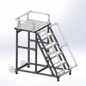 LANGLE工厂供应U设计可配置3步56度倾斜滚动梯子，带24英寸宽抓地力支柱踏板，带扶手