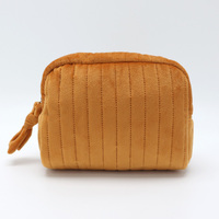 Pochette à rayures verticales en velours matelassé, sac à maquillage en peluche, organiseur de cosmétiques, trousse de toilette de voyage douce avec fermeture éclair