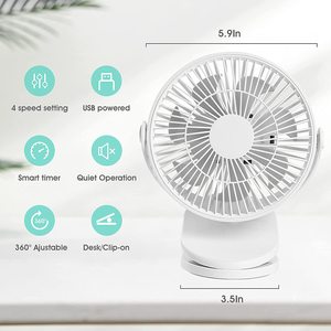 Clip de mesa ajustable de 360 grados Mini ventilador recargable Girar Ventilador USB portátil - Product Image 2