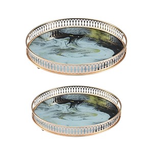 Plateau rond en aluminium doré moderne personnalisé en gros Plateau décoratif de service de restaurant pour table - Product Image 4
