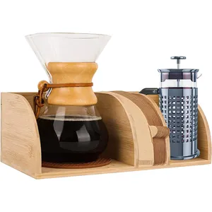 Wooden Coffee Organizer Stand Bar Compatible with Chemex Coffee Makers Holds Coffee Paper Filters Fits Collar&Handle Carafes
