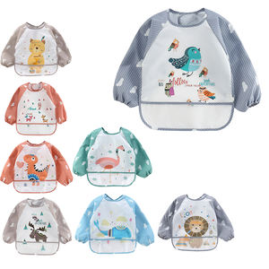 Wasserdichter Langarm-Lätzchen-Baby kittel aus weichem Polyester mit Schürzen tasche, wasch bar und wieder verwendbar für das Essen von Kleinkindern - Product Image 2