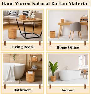 Juego de 3 Accesorios de Baño de Ratán, Decoración Tejida a Mano para el Hogar, Cesto para Papel, Caja de Pañuelos Cuadrada y Cesta de Almacenamiento - Product Image 2