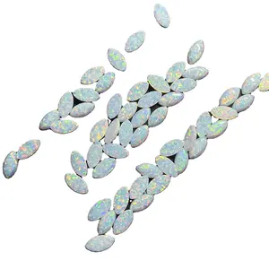OP17 White Fire Synthetic Opal Marquise Shape Flat Back Cabochon Loose Gemstones On Sale
