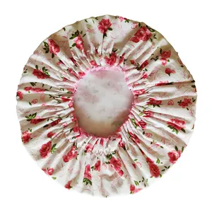 Bonnet de douche réutilisable à double couche en coton personnalisé à fleurs