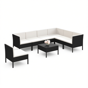 Set Lounge Modulare da Giardino in Rattan PE a 8 Pezzi, Arredamento da Esterno Nero dal Design Contemporaneo - Product Image 1